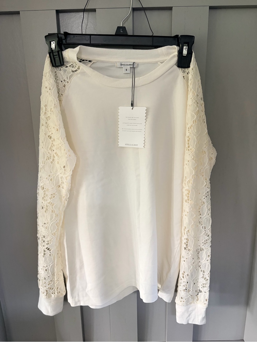 Stella & Dot Ivory Lace-Sleeve Pullover
